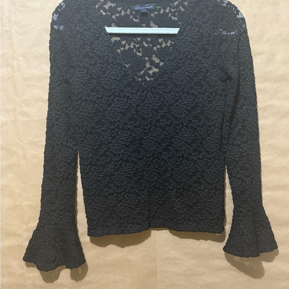 American Eagle Outfitters Black Ruffled Long Sleeve Blouse